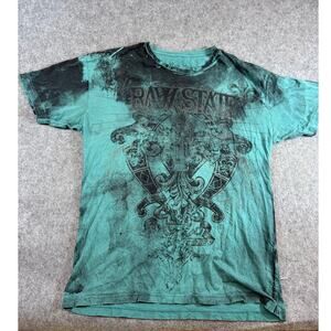 Raw State Graphic T Shirt Mens Medium Blue Y2K AOP Grunge Goth Skateboarding Tee